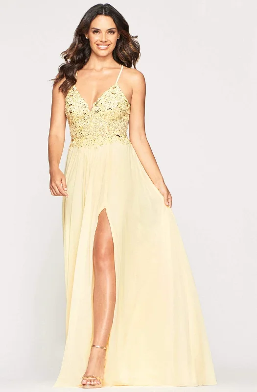 Factory Direct Sale Faviana - 10005 Lacy V-neck Chiffon Evening Gown