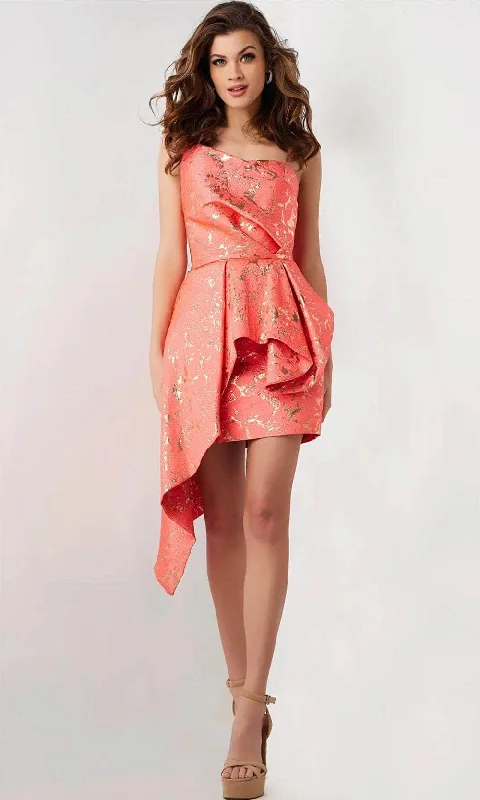 Early Bird Discount Jovani 25668 - Asymmetric Hi-Low Peplum Cocktail Dress