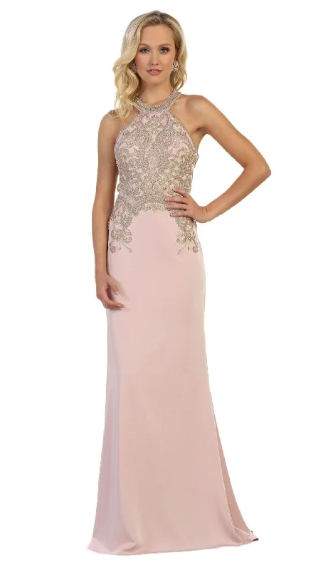 Clearance Sale May Queen - MQ1538 Gilded Halter Neck Trumpet Dress