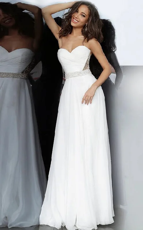 Savings Alert Jovani - Strapless Ruche-Ornate A-Line Dress 00457SC - 1 pc Off-White In Size 12 Available