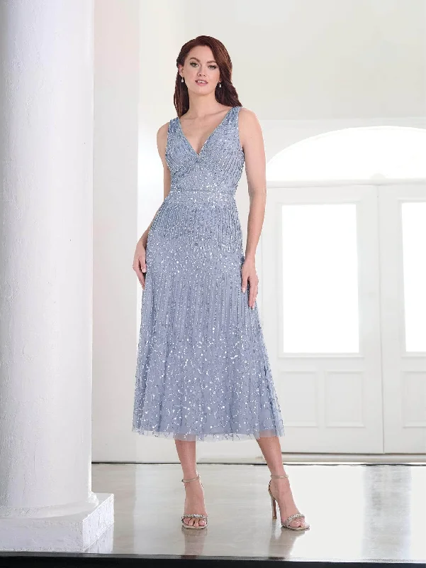 Don't Miss Adrianna Papell Platinum 40456 - Sleeveless Beaded Tea-Length Dress