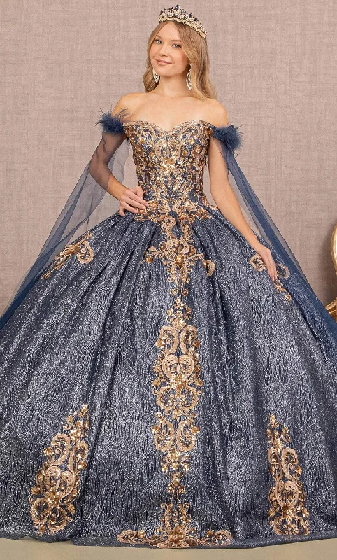Deal Explosion Elizabeth K GL3107 - Feathered Cape Quinceanera Ballgown