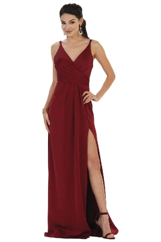 Can't Miss May Queen - MQ1469 Sleeveless Pleated High Front Slit A-Line Dress