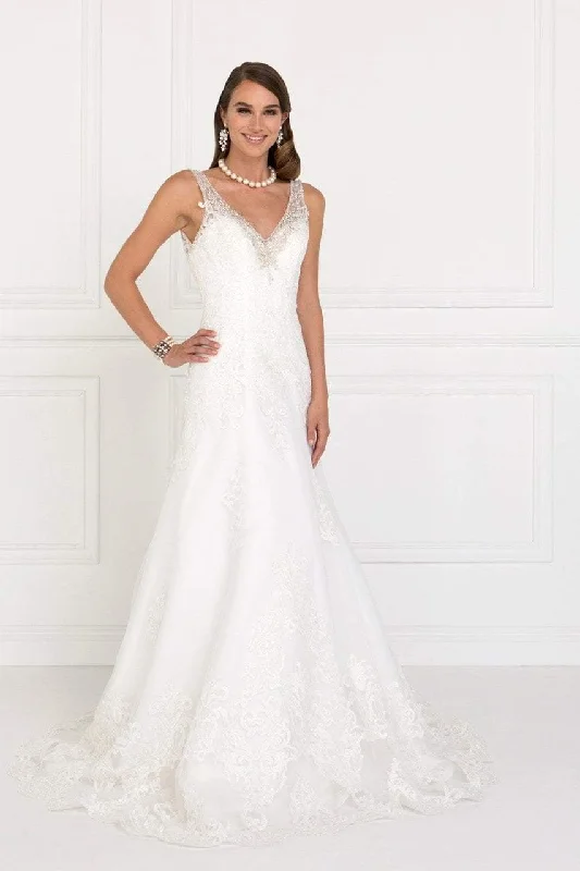 Super Bargain Elizabeth K Bridal - GL2376 Jeweled V-neck Mesh A-line Wedding Gown