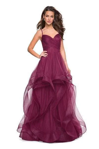 Reduced Prices La Femme - Spaghetti Strap Bodice Tulle Dress 27223SC - 1 pc Dark Berry In Size 8 Available