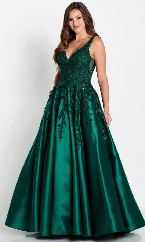 Shop and Save Ellie Wilde EW34050 - Applique Satin A-Line Prom Dress