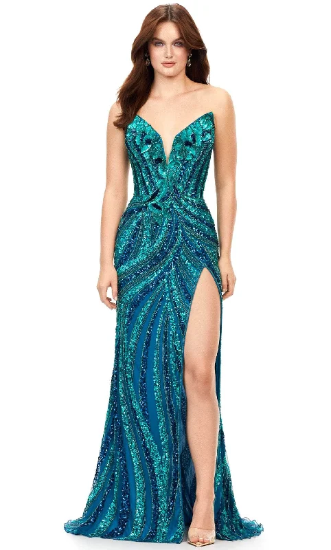 Hot Deal Ashley Lauren 11236 - Sequined High Slit Prom Gown