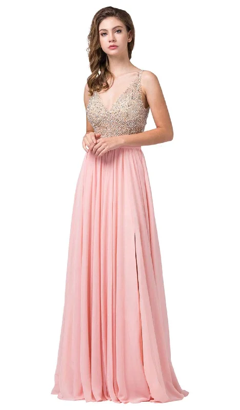 Seasonal Clearance Dancing Queen - 2569 Illusion Beaded Bodice Flowy Prom Dress