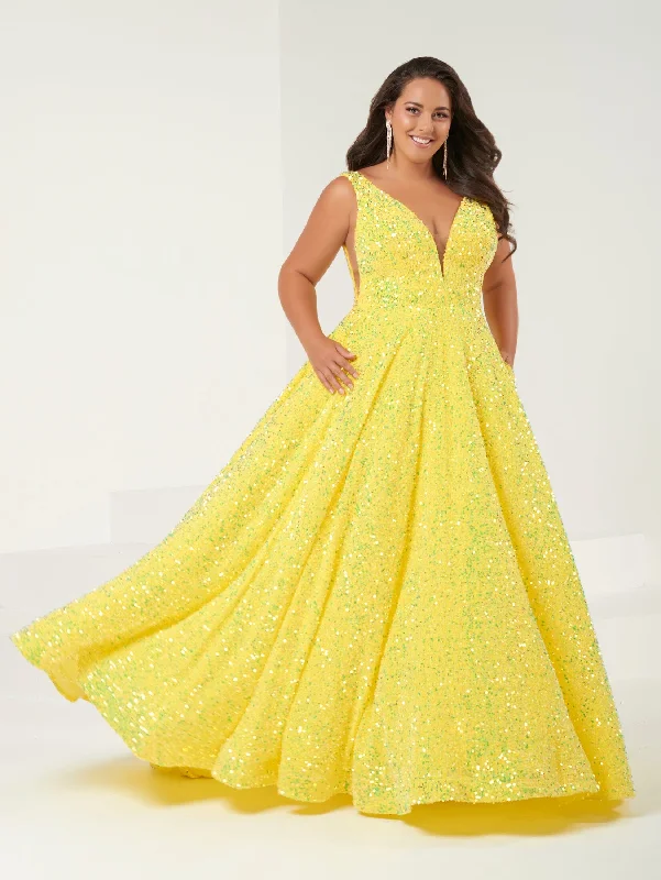 Don't Miss Plus Size Velvet Sequin A-line Gown by Tiffany Designs 16963