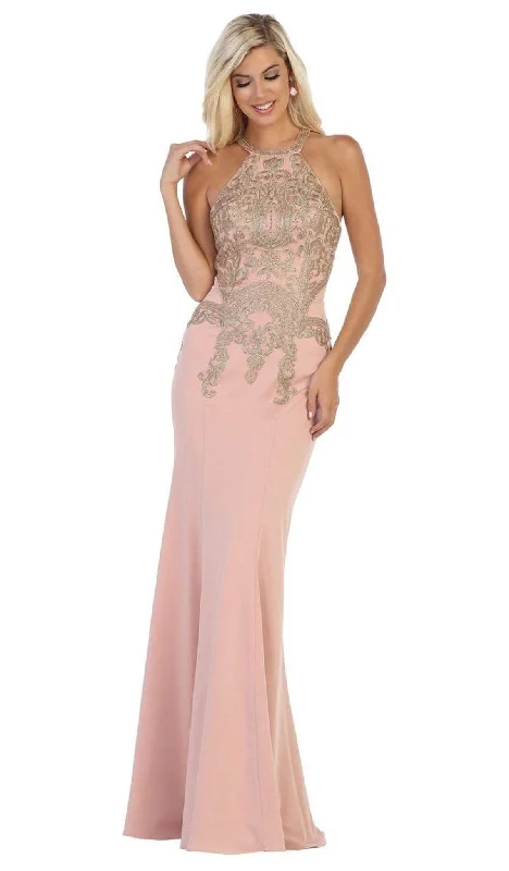 Clearance Items May Queen - MQ1641 Gilt-Embroidered Lace Halter Gown