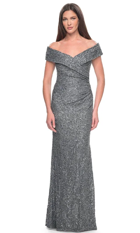 Discount Mania La Femme 31679 - Off Shoulder Lace Evening Dress