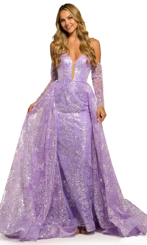 Closeout Sale Sherri Hill 55385 - Sequin Lace Prom Gown With Overskirt