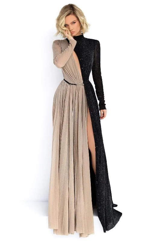 Doorbuster Deal Tarik Ediz - Two-Tone Long Sleeves Evening Dress 50902