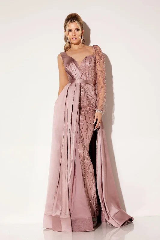Blowout Deals Satin Long Sleeve Overskirt Gown by Lucci Lu C8068