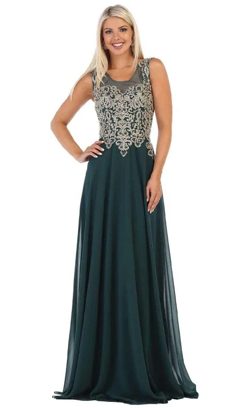 Instant Discount May Queen - MQ1616 Sleeveless Lace Applique Chiffon Long Dress