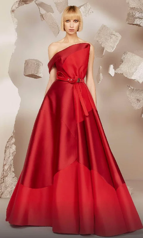 Price Meltdown MNM Couture E0014 - Pleated Asymmetric Neck Evening Gown