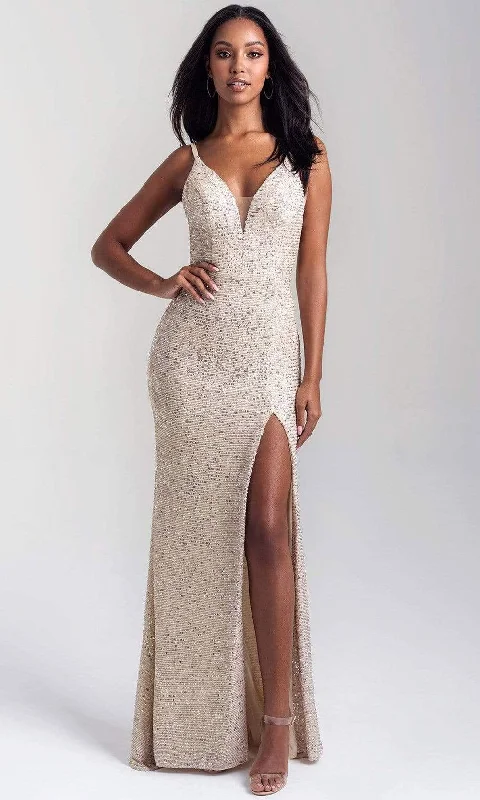 Super Sale Madison James - Plunging V-Neck Fitted Bodice Sheath Dress 20-367