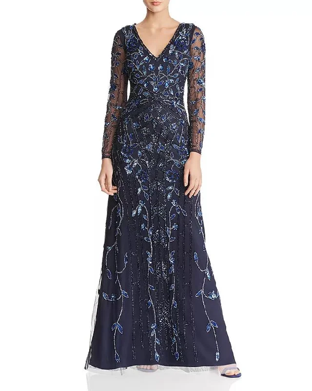 Midnight Sale Aidan Mattox - MD1E203314 Embellished Sheer Long Sleeves A-line Dress