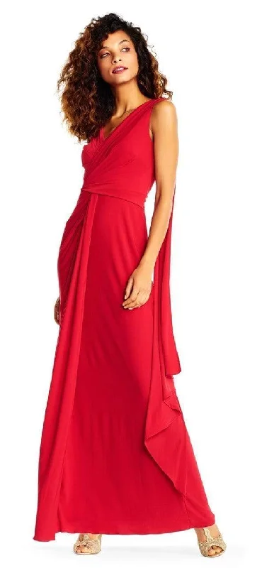 Incredible Offers Adrianna Papell - Gathered Bodice Draped Jersey Gown AP1E202251 - 1 pc Cardinal In Size 6 Available