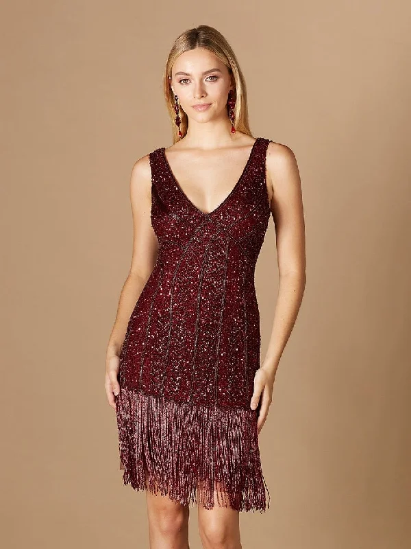 Clearance Items Lara Dresses 29361 - Sleeveless Fringe Mid-Thigh Dress