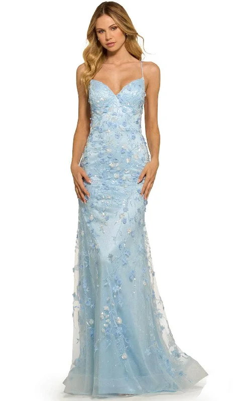 Weekend Flash Sale Sherri Hill 55531 - Thin Strapped Floral Patterned Long Gown