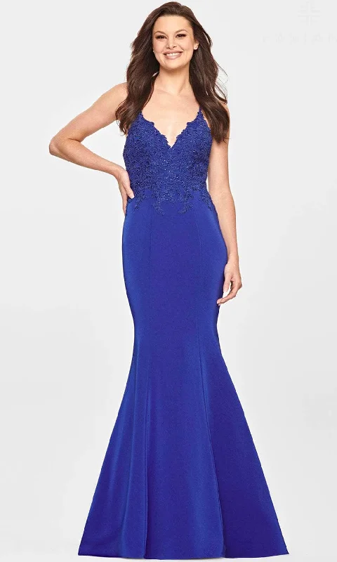 Buy Now Faviana S10821 - Lace Appliqued V-Neck Evening Gown