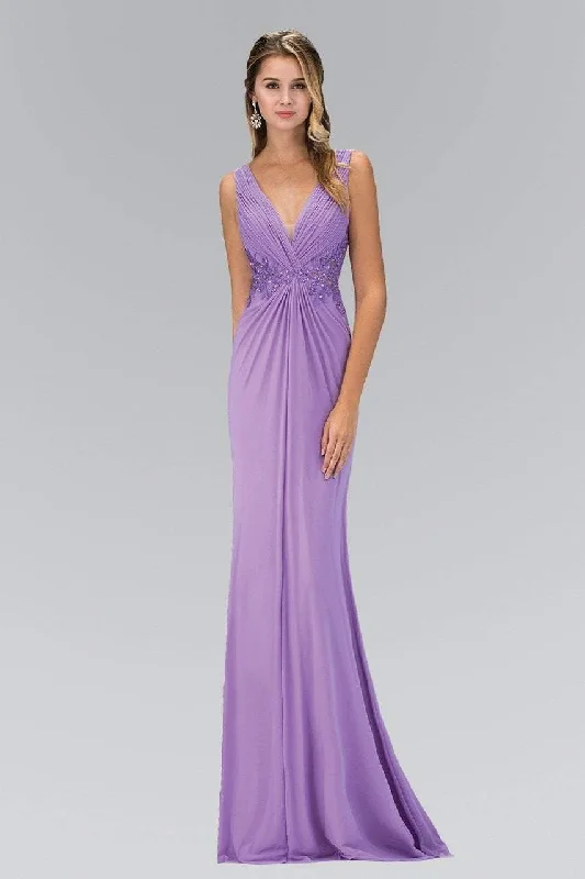 Super Sale Elizabeth K - GL1377 Embellished Ruched V-Neck A-line Dress