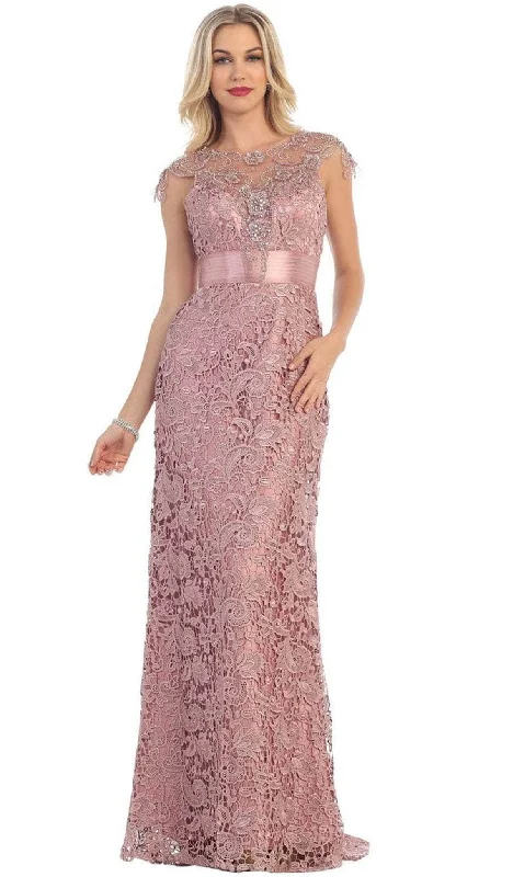 Referral Discount May Queen - Cap Sleeve Floral Lace Evening Gown RQ7182