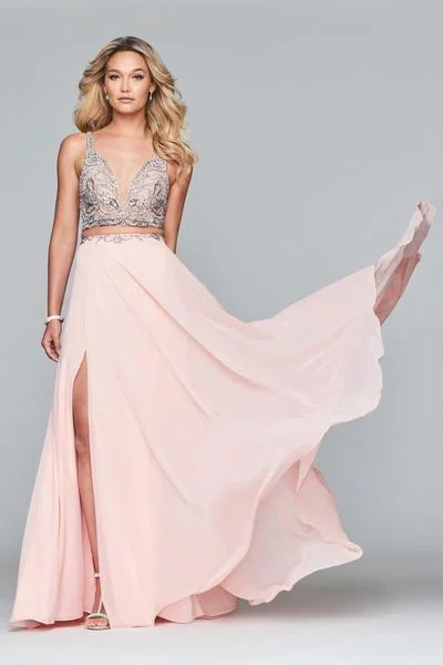 Limited Availability Faviana - S10244 Two-Piece Crystal-Crusted Chiffon Gown