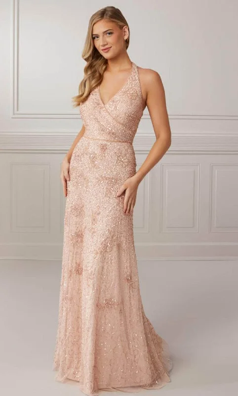 Daily Specials Adrianna Papell Platinum 40426 - Halter V Neck Sequined Long Gown