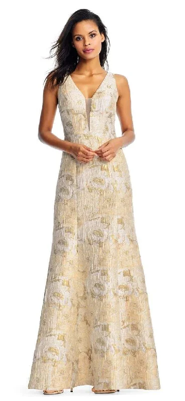 Great Deals Aidan Mattox - MD1E202493 Floral Metallic Jacquard Deep V-neck Dress