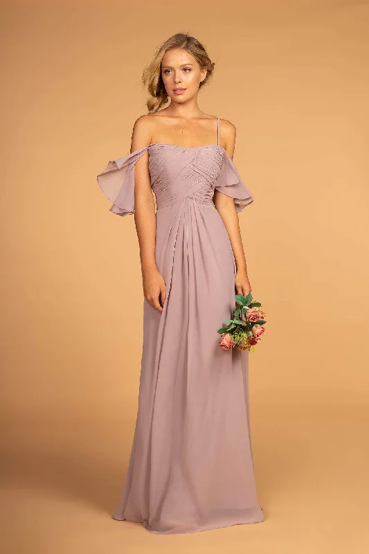 Year-End Sale Elizabeth K - GL2615 Pleated Straight Across Neck Chiffon Dress