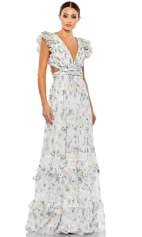 Price Buster Ieena Duggal 68077 - Ruffled Sleeveless Deep V-neck Long Dress