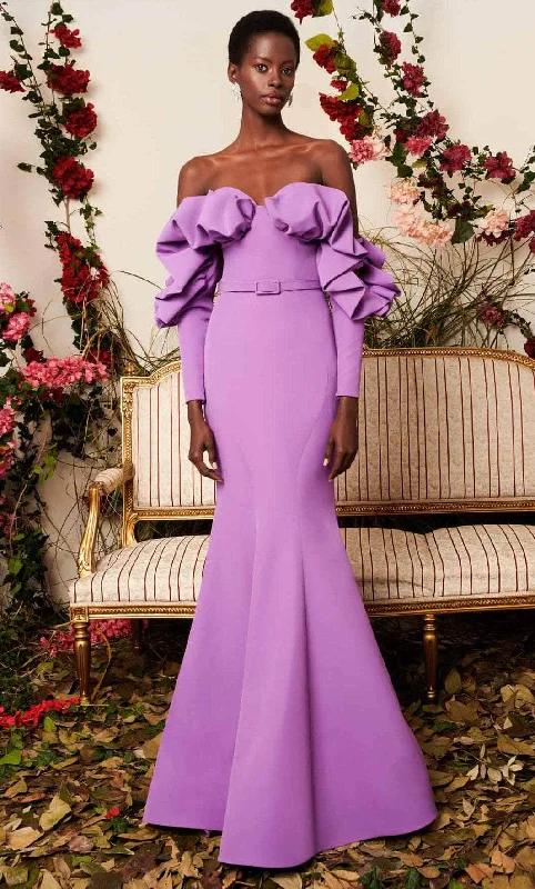 Closeout Sale MNM Couture N0512 - Ruffled Off Shoulder Evening Gown