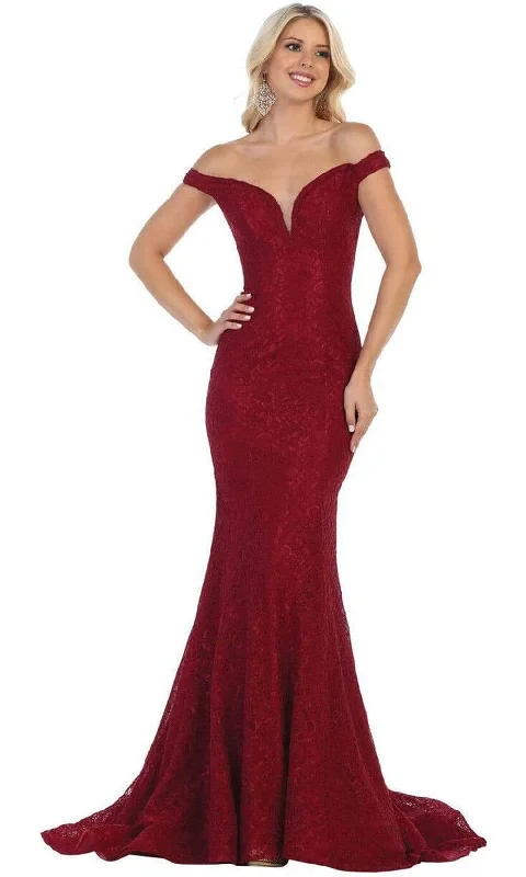 Epic Deals May Queen - MQ1596 Allover Lace Off Shoulder Lace Up back Mermaid Gown