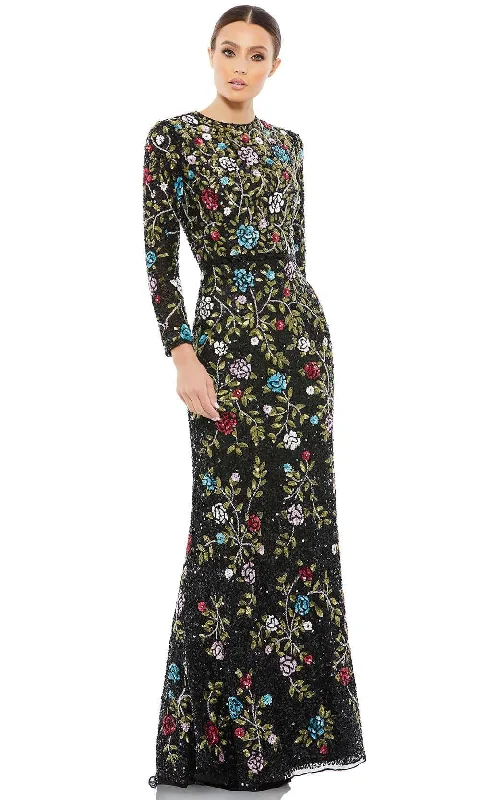 Steals and Deals Mac Duggal 5556 - Long Sleeve Floral Sequin Prom Gown
