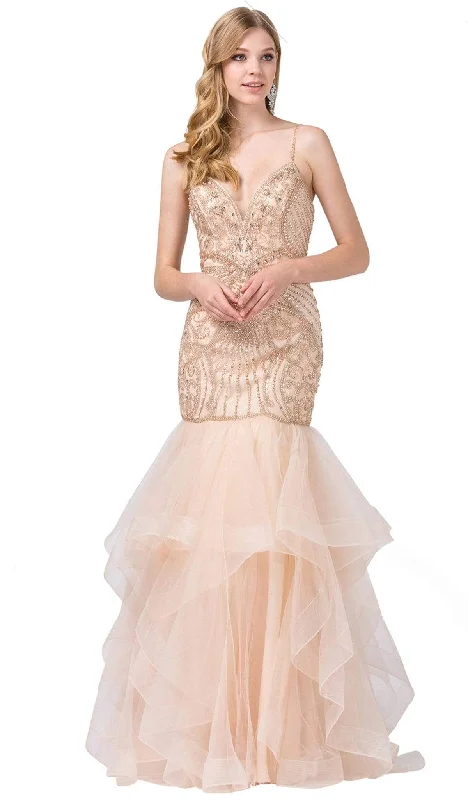 Final Clearance Dancing Queen - 2523 Bead-Adorned Plunging Sweetheart Trumpet Gown