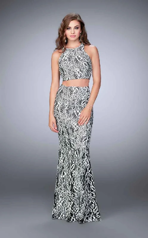 Big Discounts La Femme - 23976 Two-Piece Contrast Lace Sheath Long Evening Gown