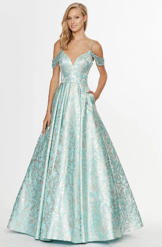Price Cut Angela & Alison - 91082 Embellished V-neck Printed A-line Dress