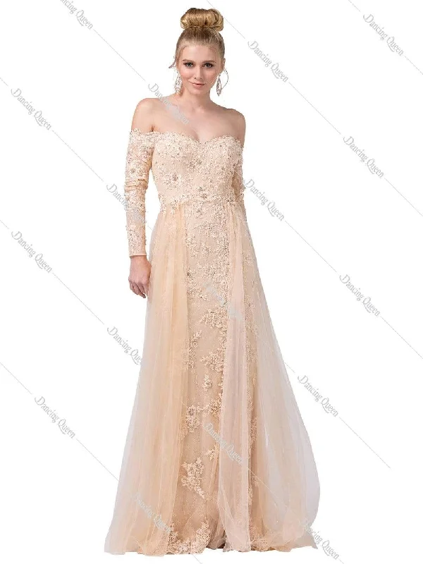 Special Savings Dancing Queen - 2566 Long Sleeve Appliqued Lace Overskirt Gown