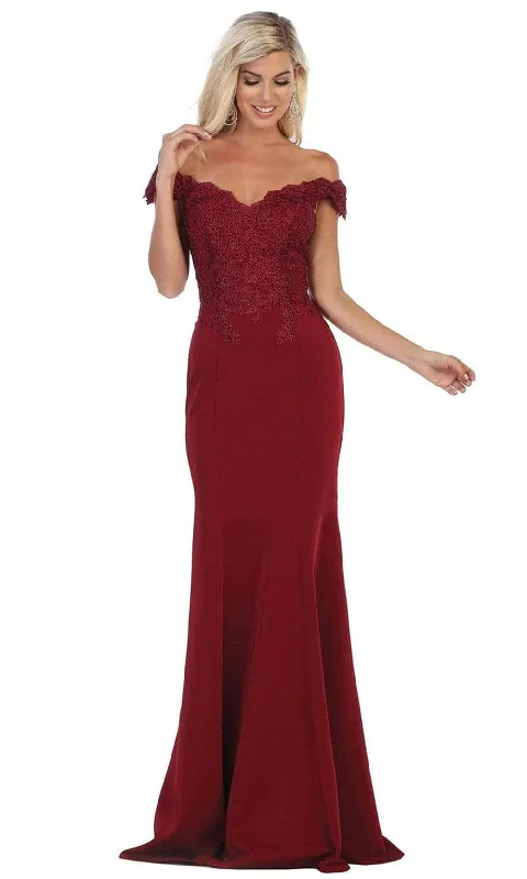 Weekend Deal May Queen - Scalloped Off-Shoulder Trumpet Dress MQ1675