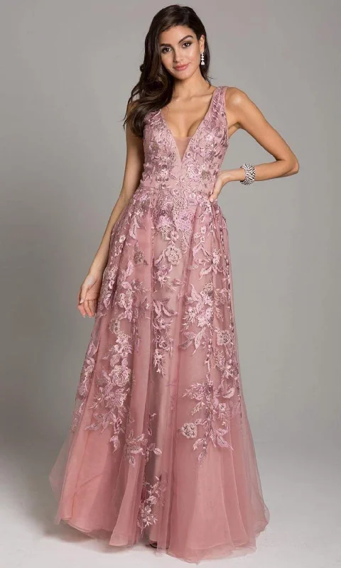 Special Price Lara Dresses - 29862 V-Neck Beaded Lace Ornate Tulle A-Line Gown