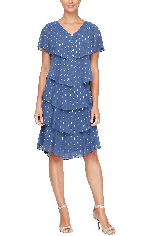 Final Markdown SLNY 9171507 - V-Neck Metallic Polka Dot Formal Dress