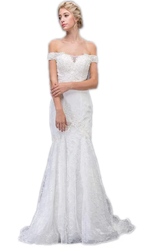 Hurry In Eureka Fashion Bridal - Off Shoulder Lace Corset Trumpet Wedding Dress