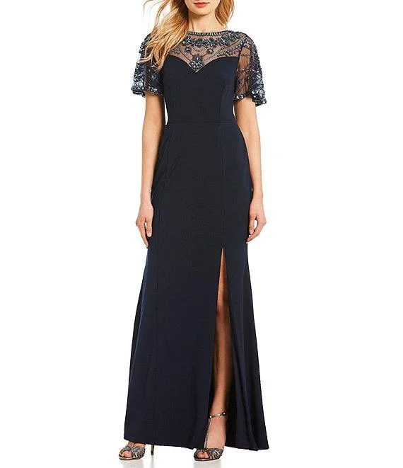 Year-End Sale Aidan Mattox - MD1E203616 Beaded Neckline Slit Column Gown