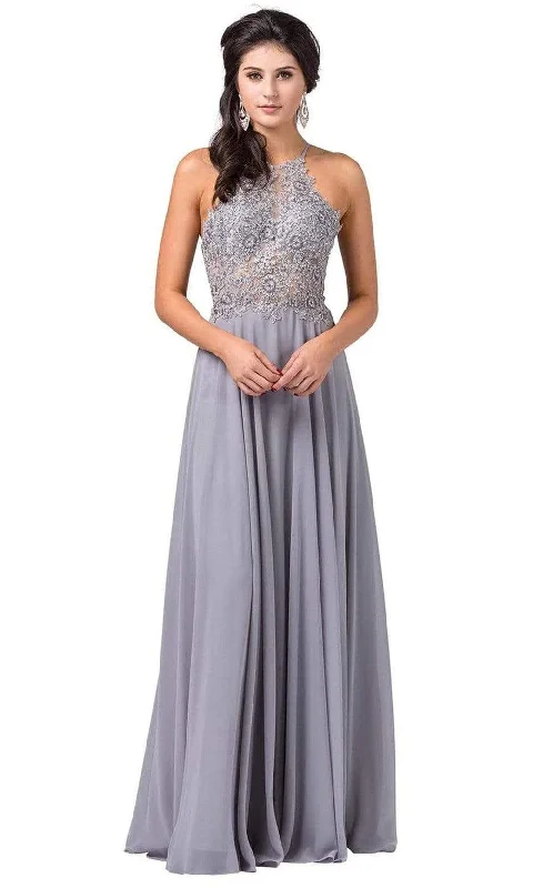 Best Bargains Dancing Queen - Halter Lace Applique A-line Dress 2716 - 1 pc Silver In Size XS Available