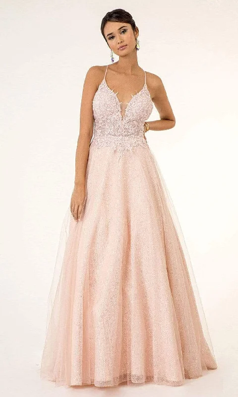 Savings Bonanza Elizabeth K - GL1917 Beaded Floral Embroidery Bodice Glitter Mesh Gown