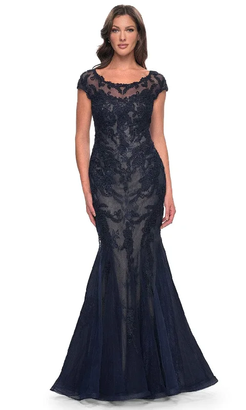 Final Markdown La Femme 30876 - Cap Sleeve Embroidered Prom Gown