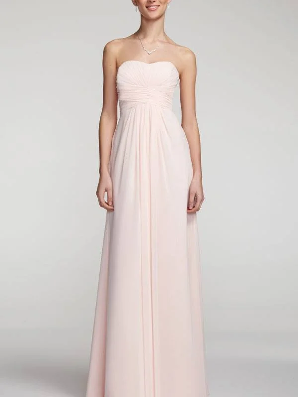 Seasonal Clearance Other Long Strapless Chiffon Dress with Pleated Bodice S