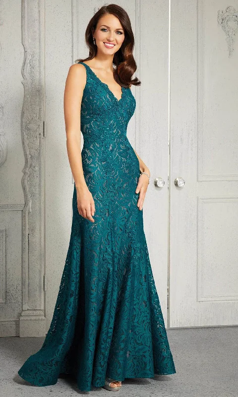 Deal Explosion MGNY By Mori Lee - 72416 Embroidered Lace V Neck A-Line Gown
